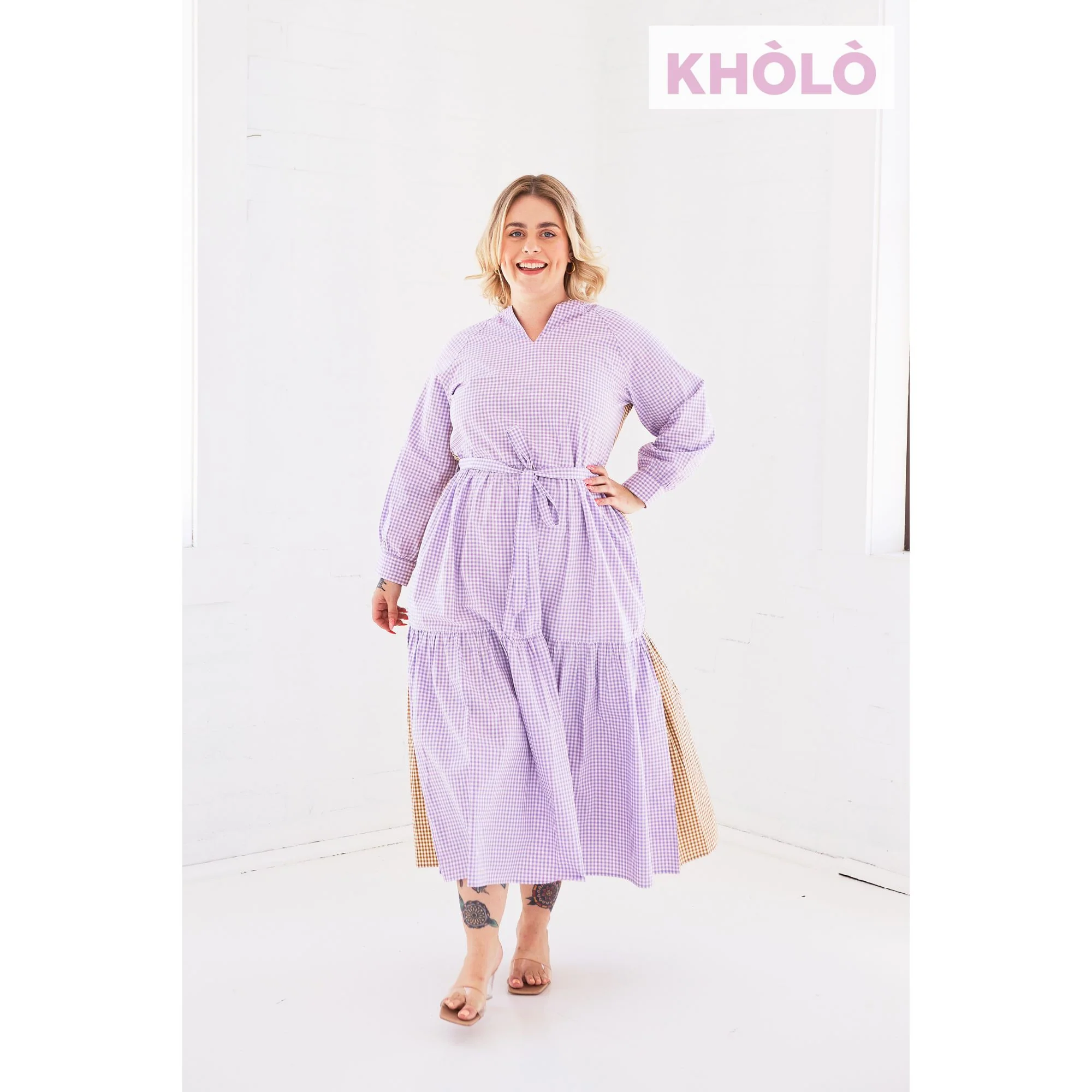Bella Dress in Lilac & Caramel - Image 3