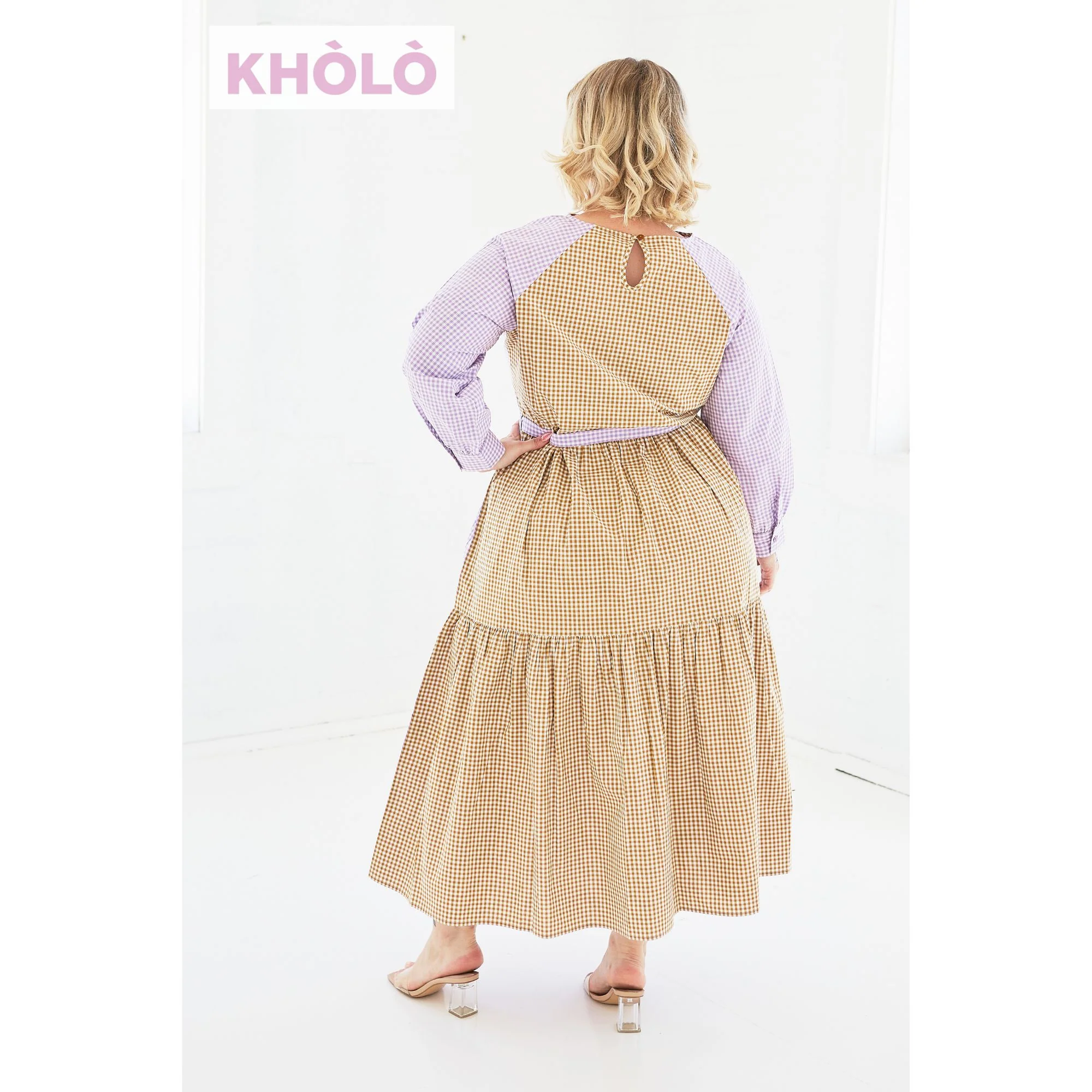 Bella Dress in Lilac & Caramel - Image 4