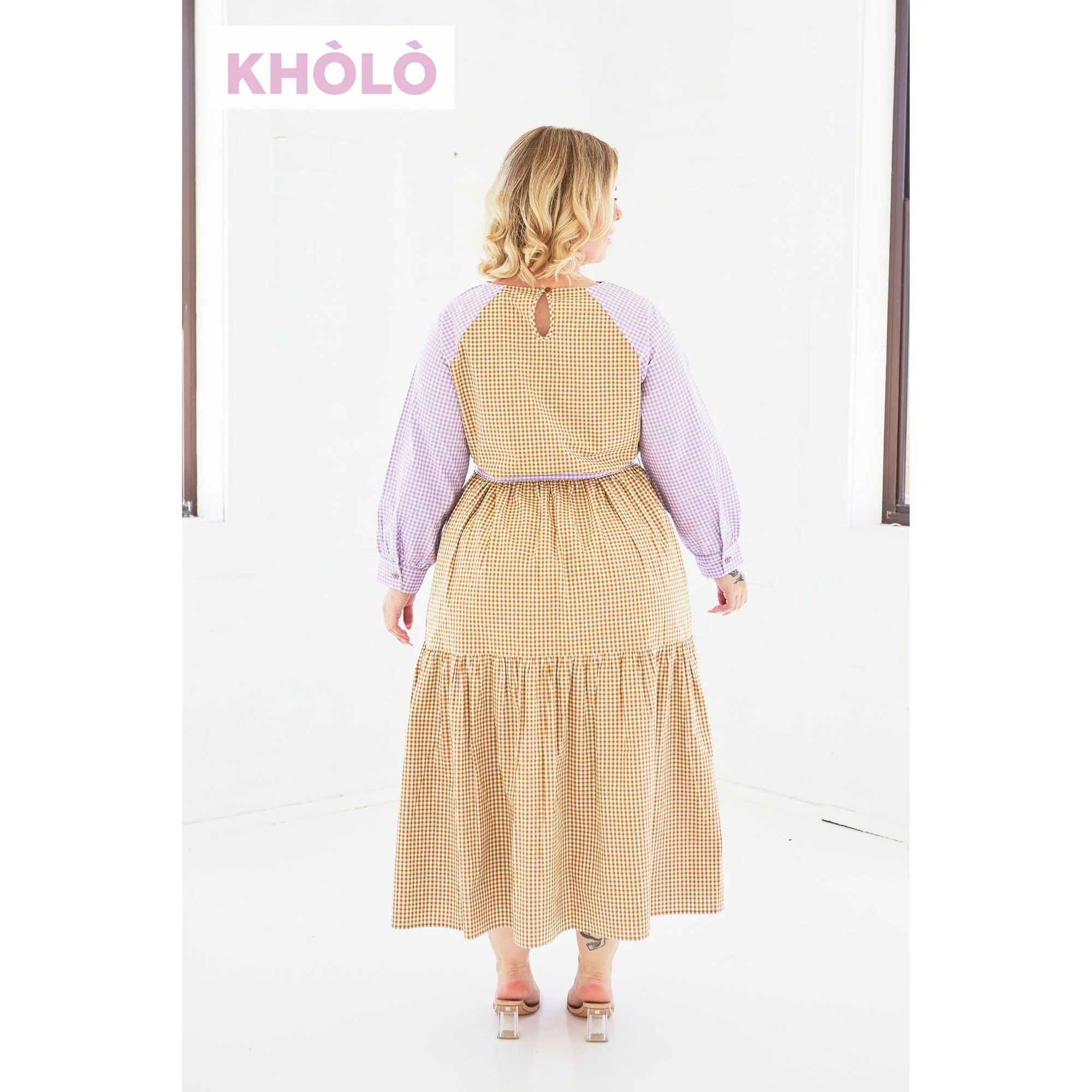 Bella Dress in Lilac & Caramel - Image 6