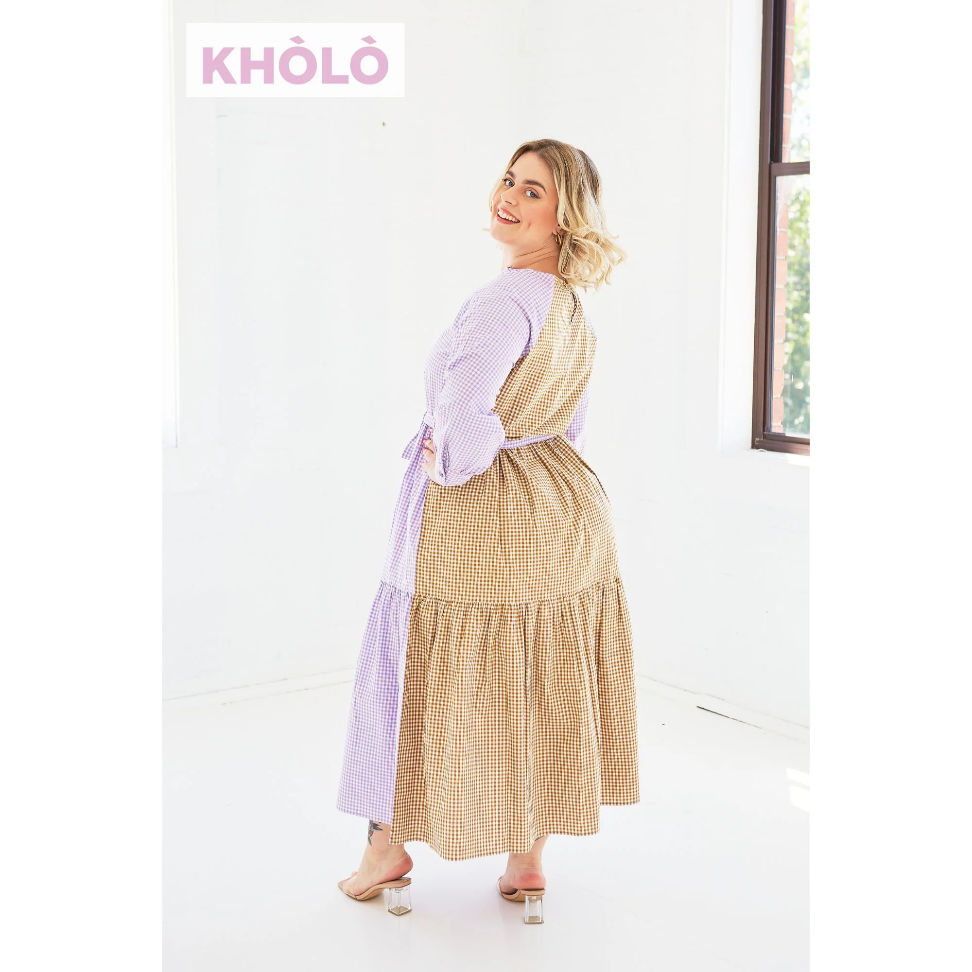 Bella Dress in Lilac & Caramel - Image 7