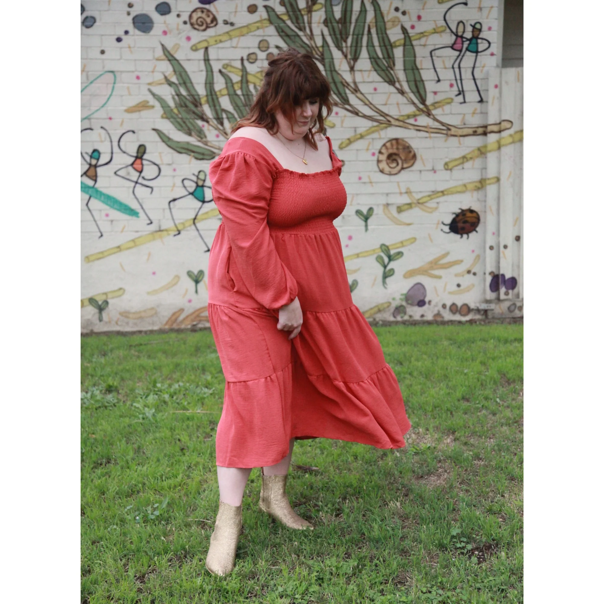 Luca Square Neck Smock Dress - Cinnamon - Image 10