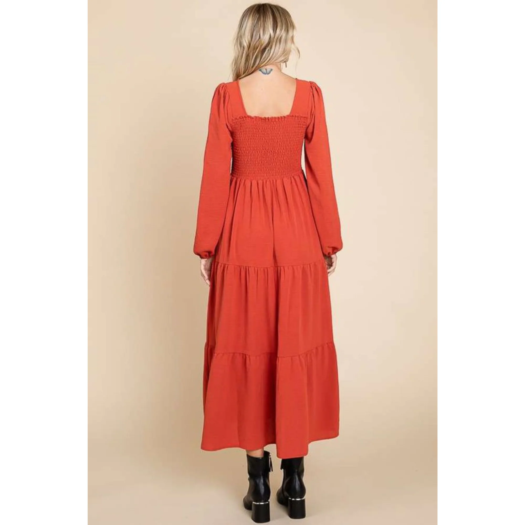 Luca Square Neck Smock Dress - Cinnamon - Image 12