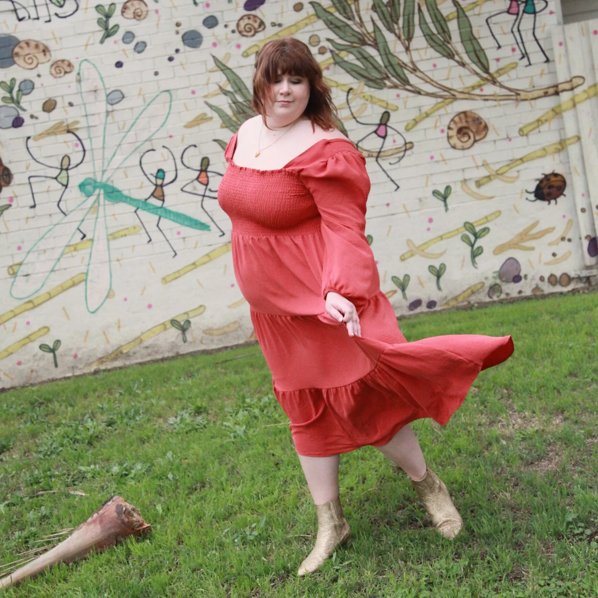 Luca Square Neck Smock Dress - Cinnamon - Image 3