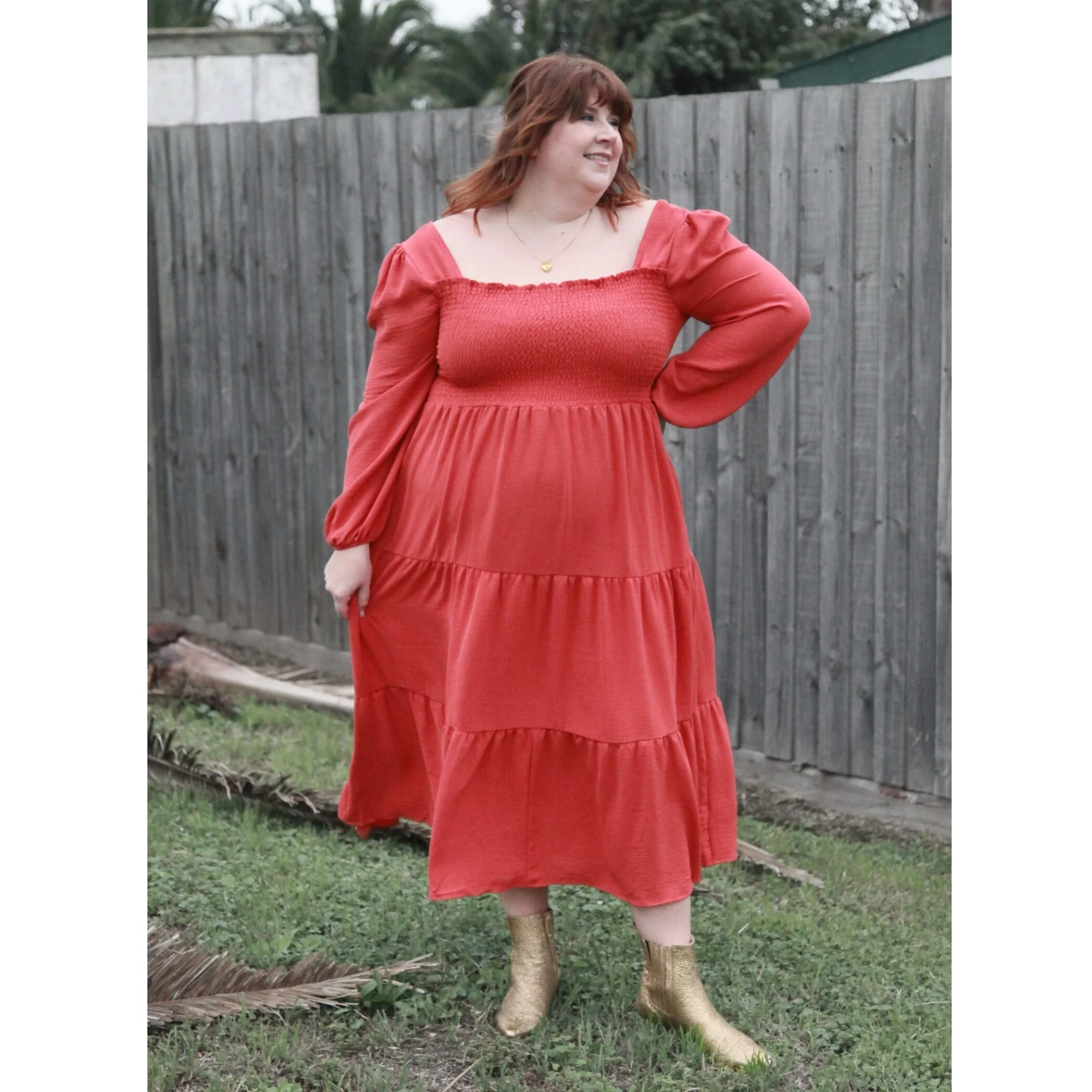 Luca Square Neck Smock Dress - Cinnamon - Image 4