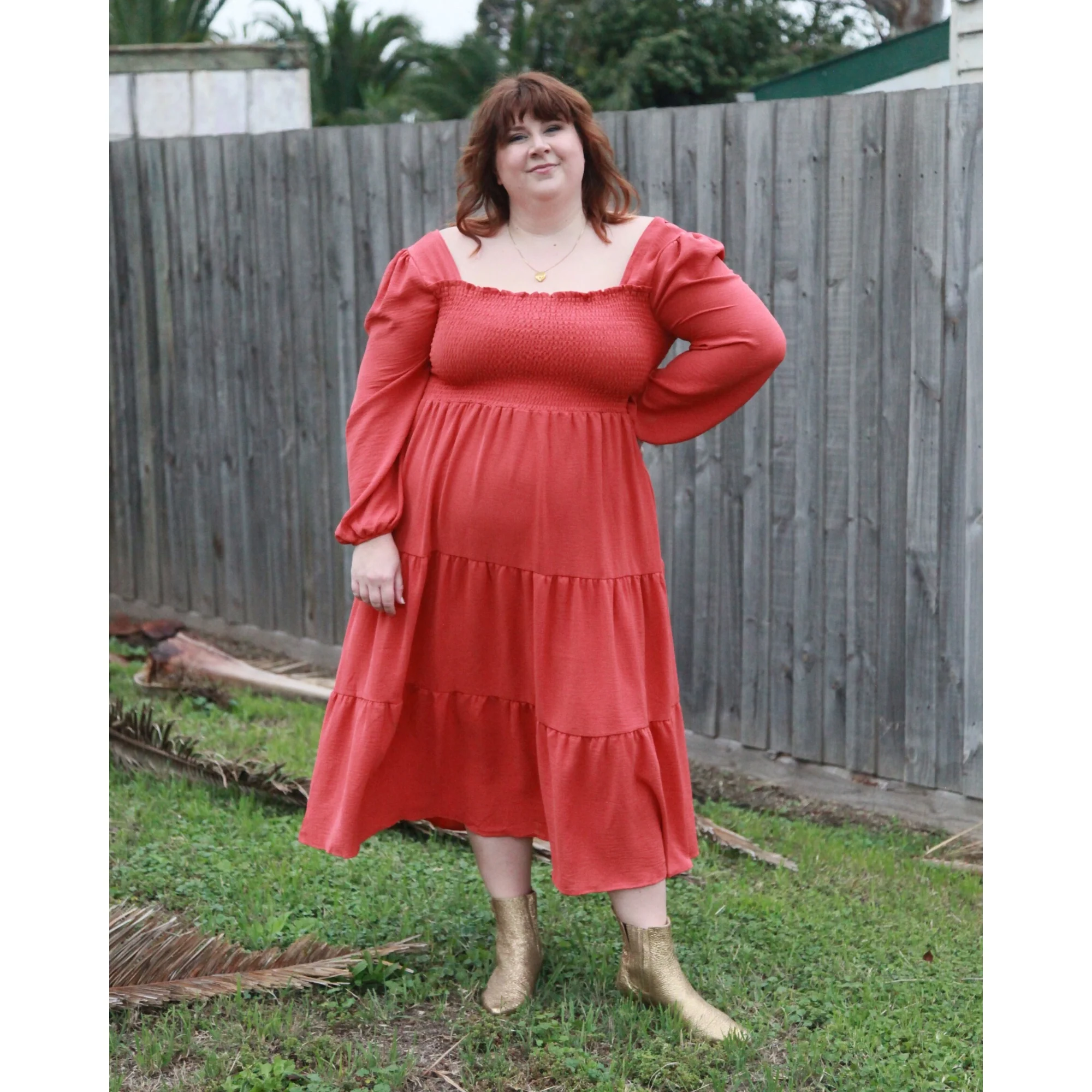 Luca Square Neck Smock Dress - Cinnamon - Image 5