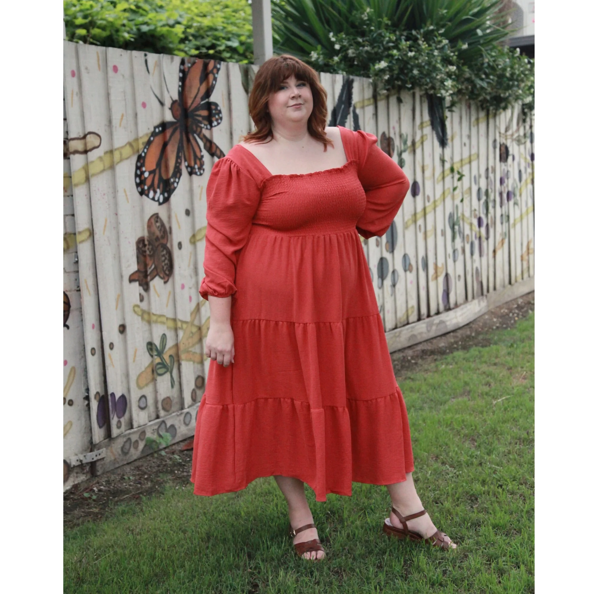 Luca Square Neck Smock Dress - Cinnamon - Image 6