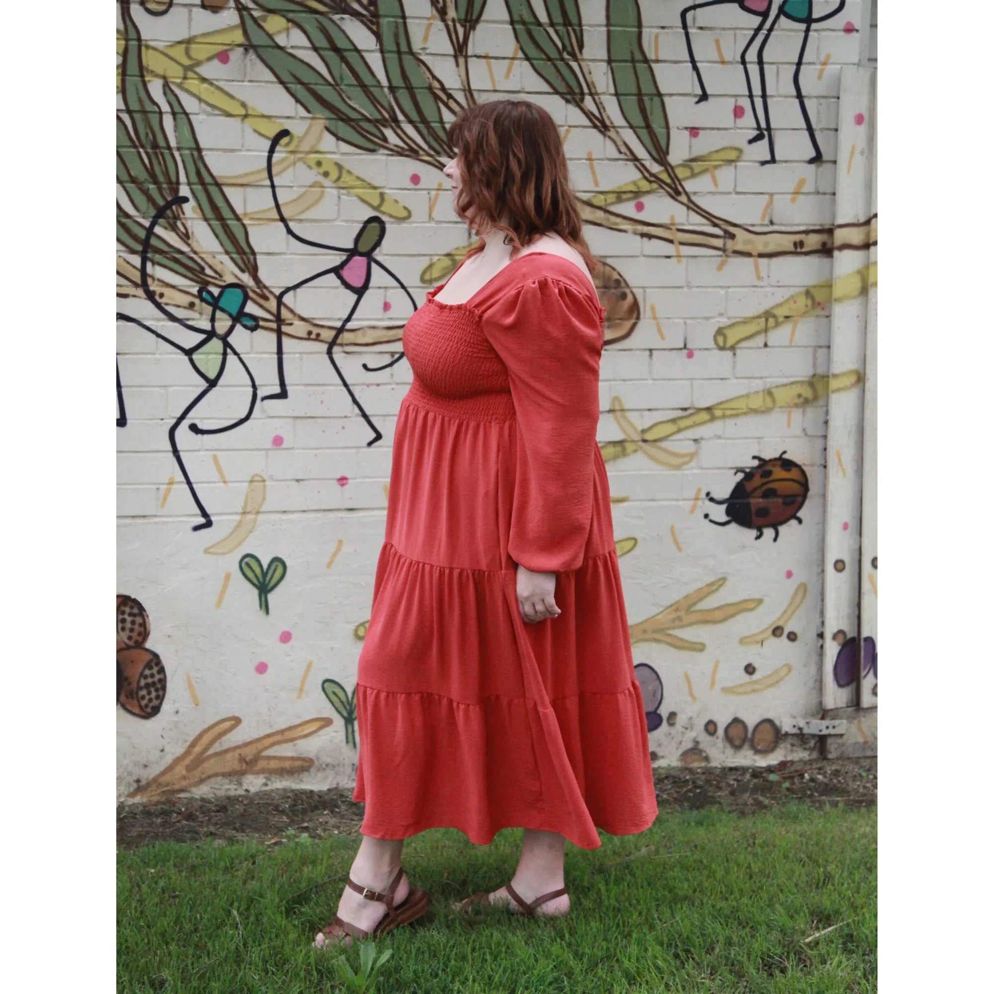 Luca Square Neck Smock Dress - Cinnamon - Image 7