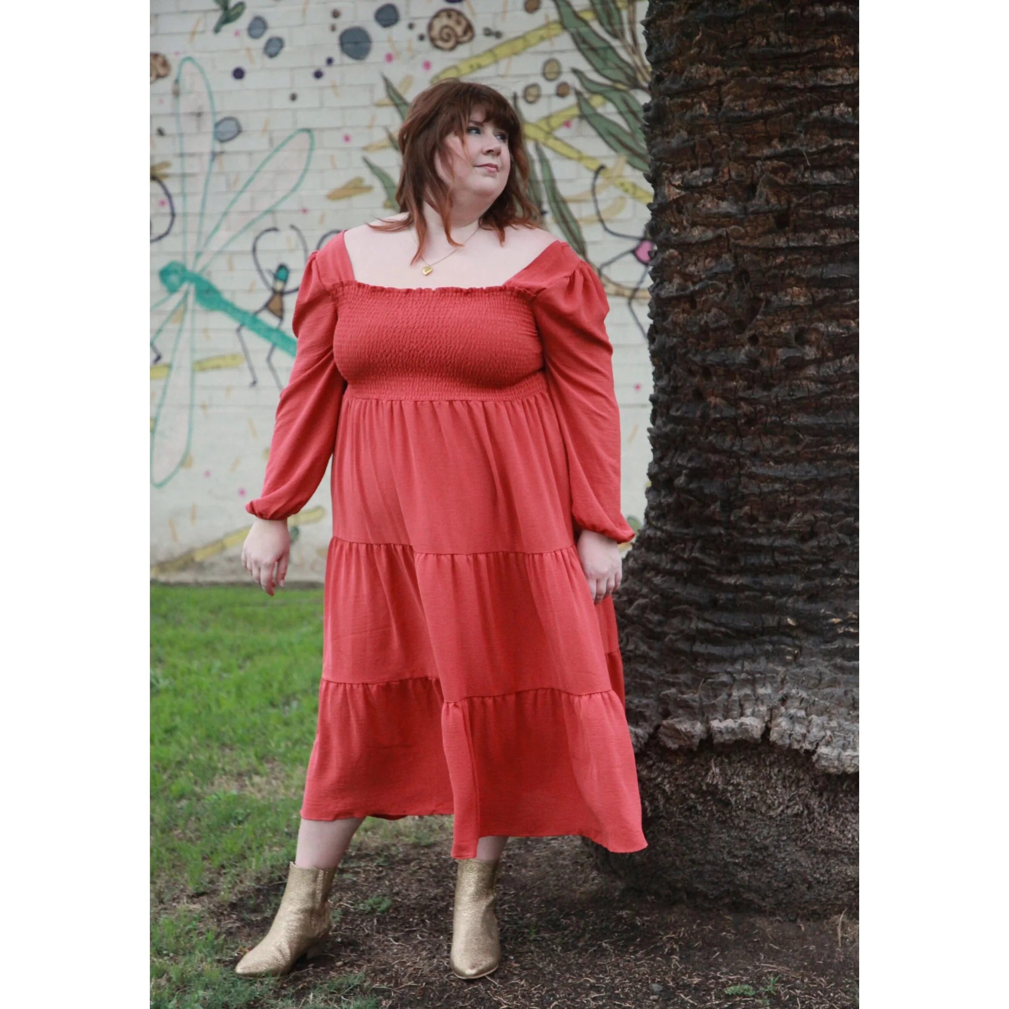 Luca Square Neck Smock Dress - Cinnamon - Image 9